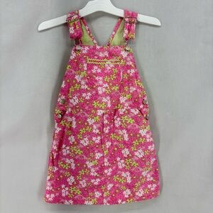 Vintage Lilly Pulitzer Girls Pink Floral Print Overall Dress Size 6X Cotton
